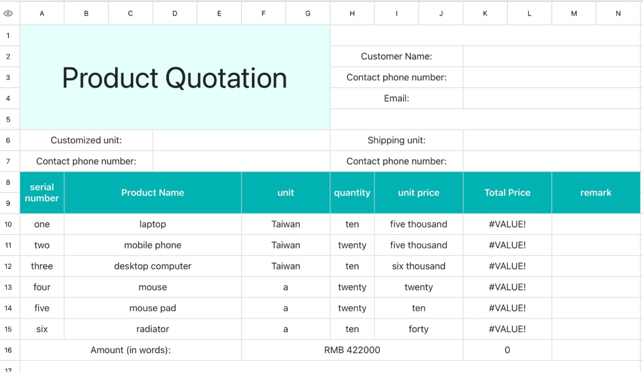 Product quotation 3